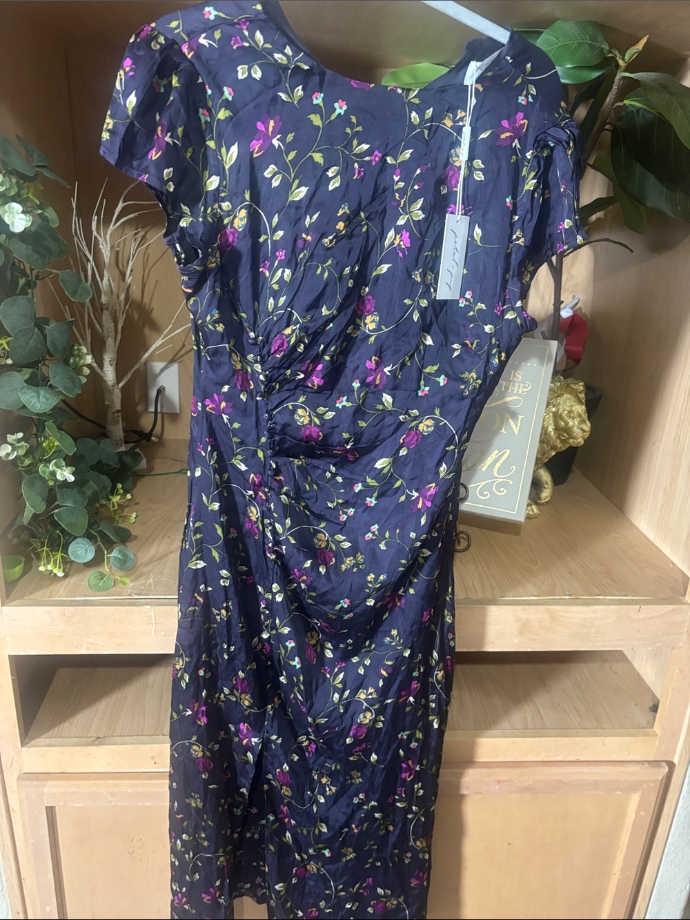 Petal & Pup Navy Floral Midi Dress with Pink and Green Accents - Picture 10 of 10